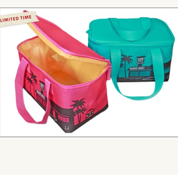 trader joes Handbags - NWT Trader Joe’s Mini Insulated Tote Bag - Teal and Magenta SET